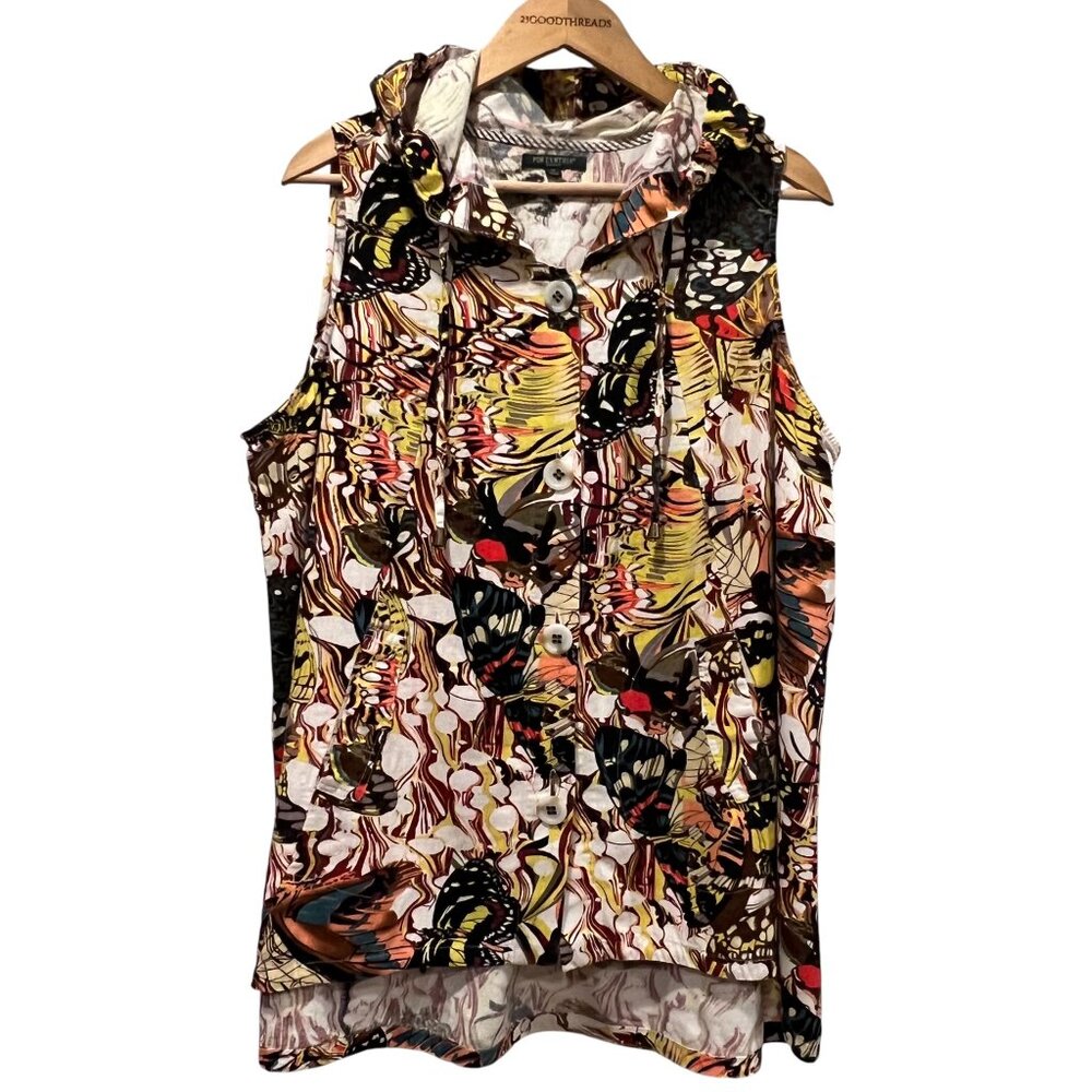 For Cynthia Linen Blend Butterfly Sleeveless Hooded Top, 1X